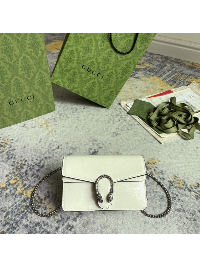 Gucci Dionysus Super Mini Bag in white patent leather 795368