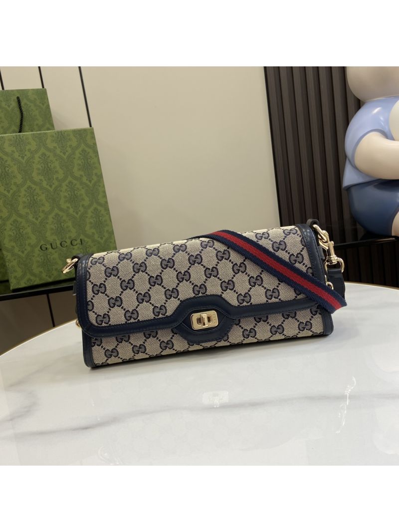 Gucci Luce Small Shoulder Bag in Beige and Dark Blue 786027
