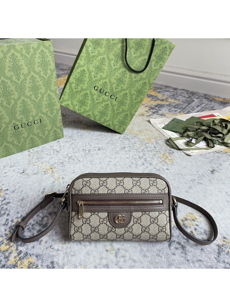Gucci Ophidia GG Super Mini Shoulder Bag in Beige and Ebony 772311