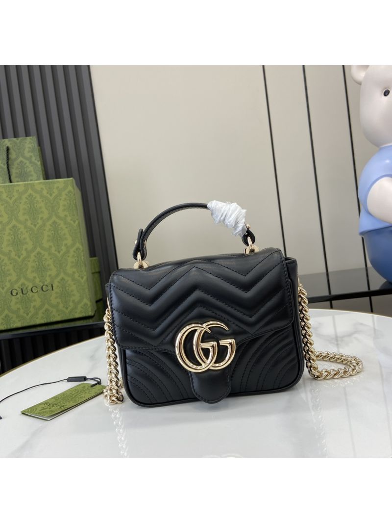 Gucci GG Marmont black Mini Top Handle Bag 811238 light gold