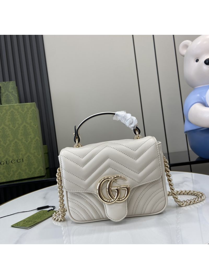Gucci GG Marmont white Mini Top Handle Bag 811238 light gold