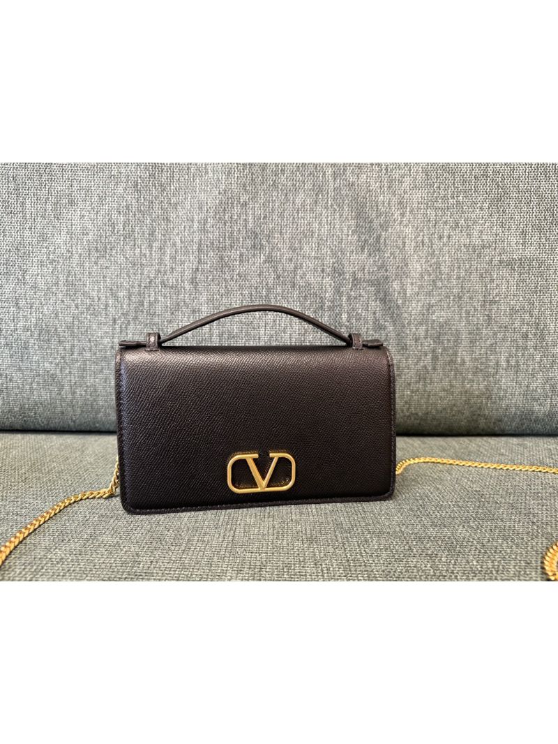 Valentino Garavani VLogo Signature Grained Calfskin Wallet with Chain Shoulder Strap black