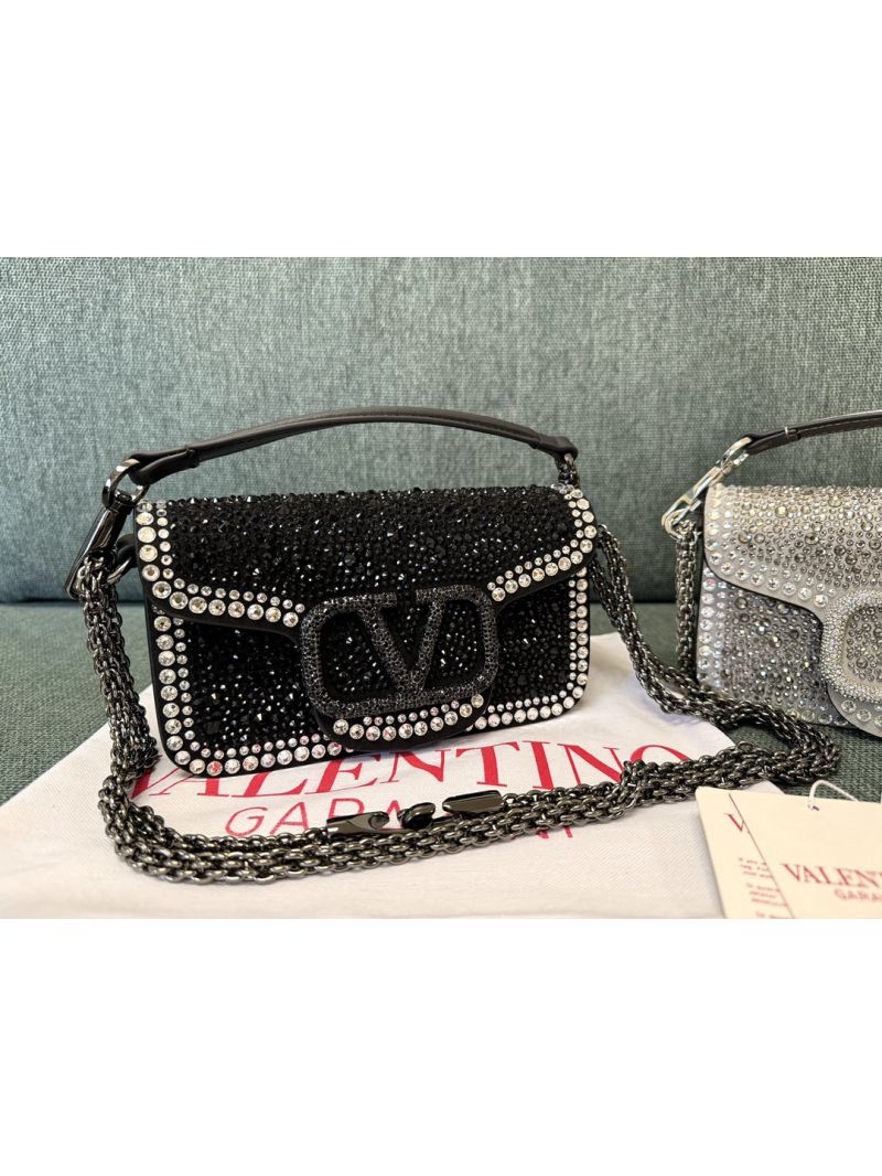 Valentino Garavani Locò Rhinestone Shoulder Bag Black