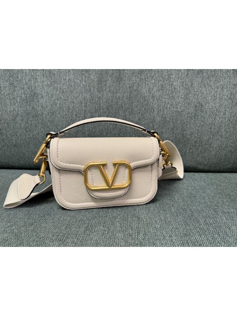 Valentino Small Rockstud Grainy Calfskin Crossbody Bag white
