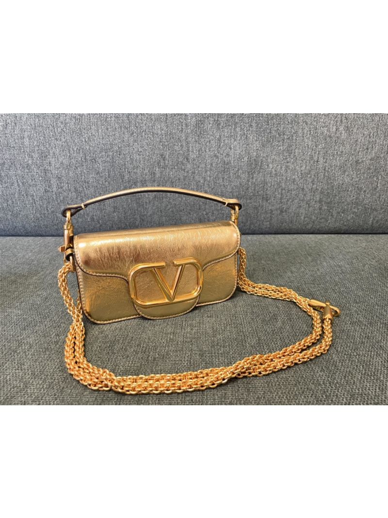  Valentino Garavani Small Locò Metallic Calfskin Shoulder Bag Gold