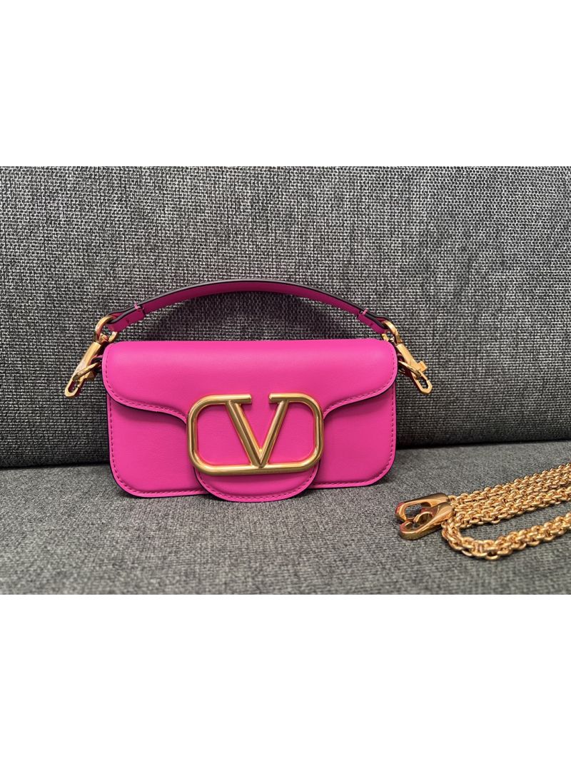  Valentino Garavani Small Locò Metallic Calfskin Shoulder Bag pink