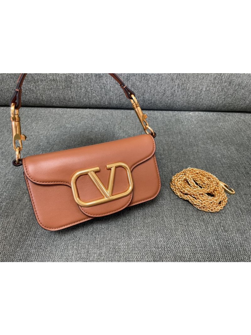  Valentino Garavani Small Locò Metallic Calfskin Shoulder Bag brown