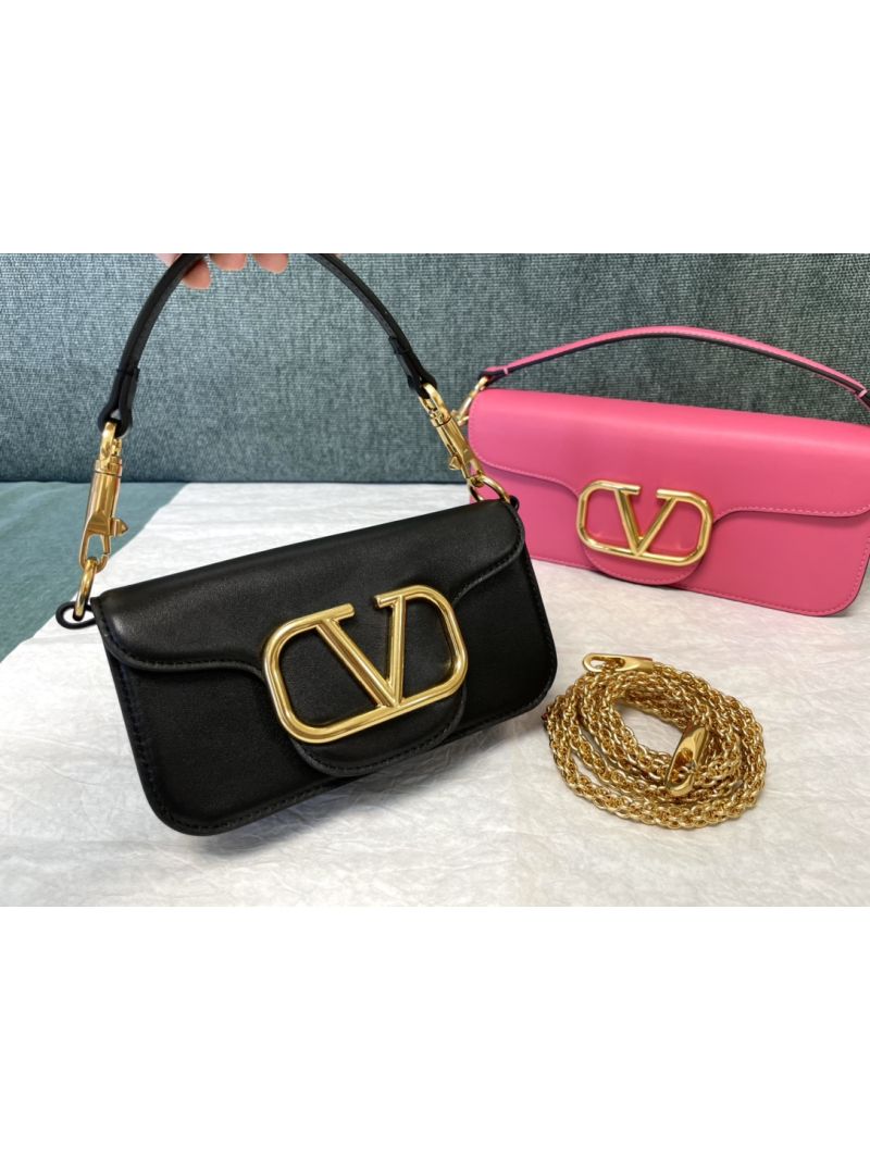  Valentino Garavani Small Locò Metallic Calfskin Shoulder Bag black