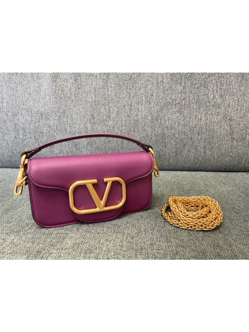  Valentino Garavani Small Locò Metallic Calfskin Shoulder Bag Anemone purple