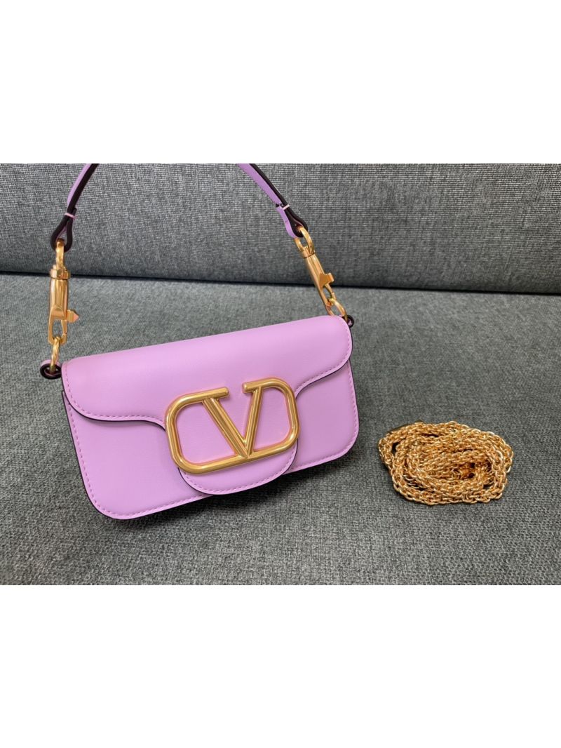  Valentino Garavani Small Locò Metallic Calfskin Shoulder Bag taro purple