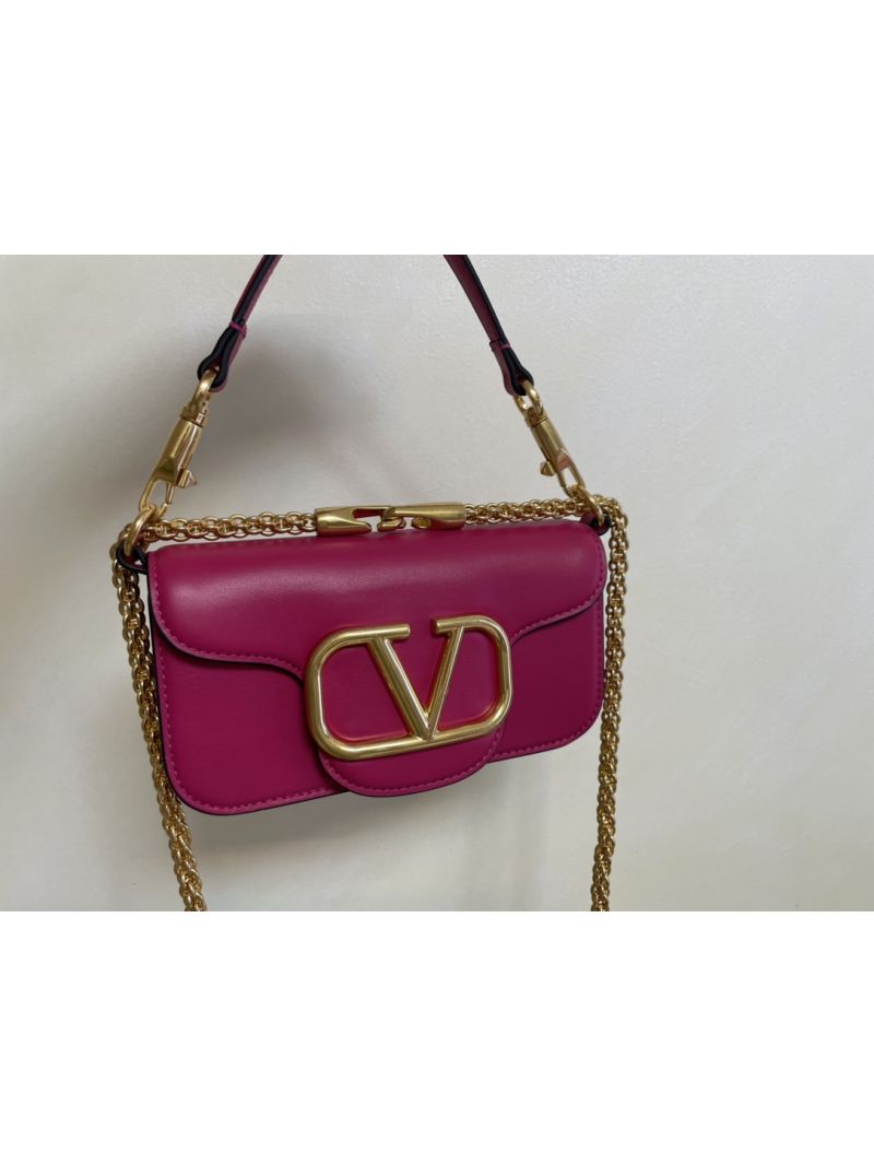  Valentino Garavani Small Locò Metallic Calfskin Shoulder Bag rosy pink