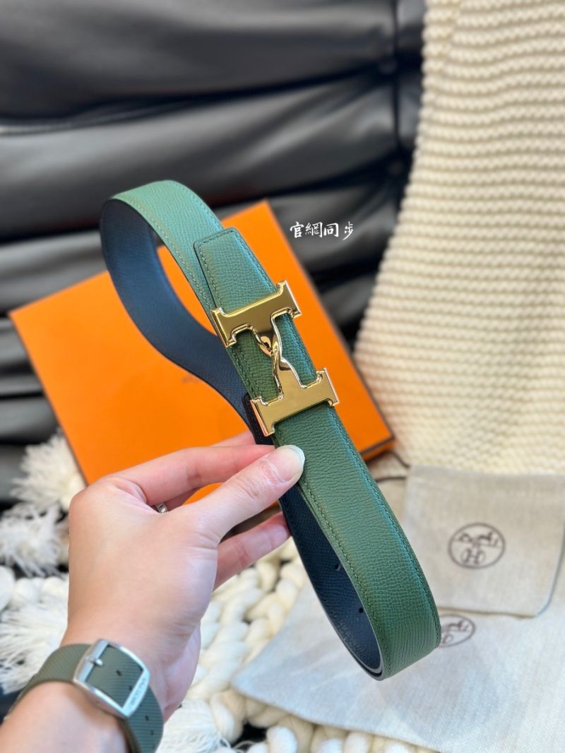 Hermes H Twist Permabrass Trompe l'oeil Belt Buckle & Reversible Leather Strap blue green