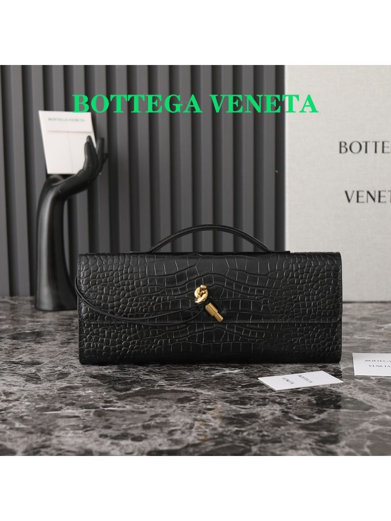 Bottega Veneta BV Long Clutch Andiamo Crocodile embossed Leather 741511 black
