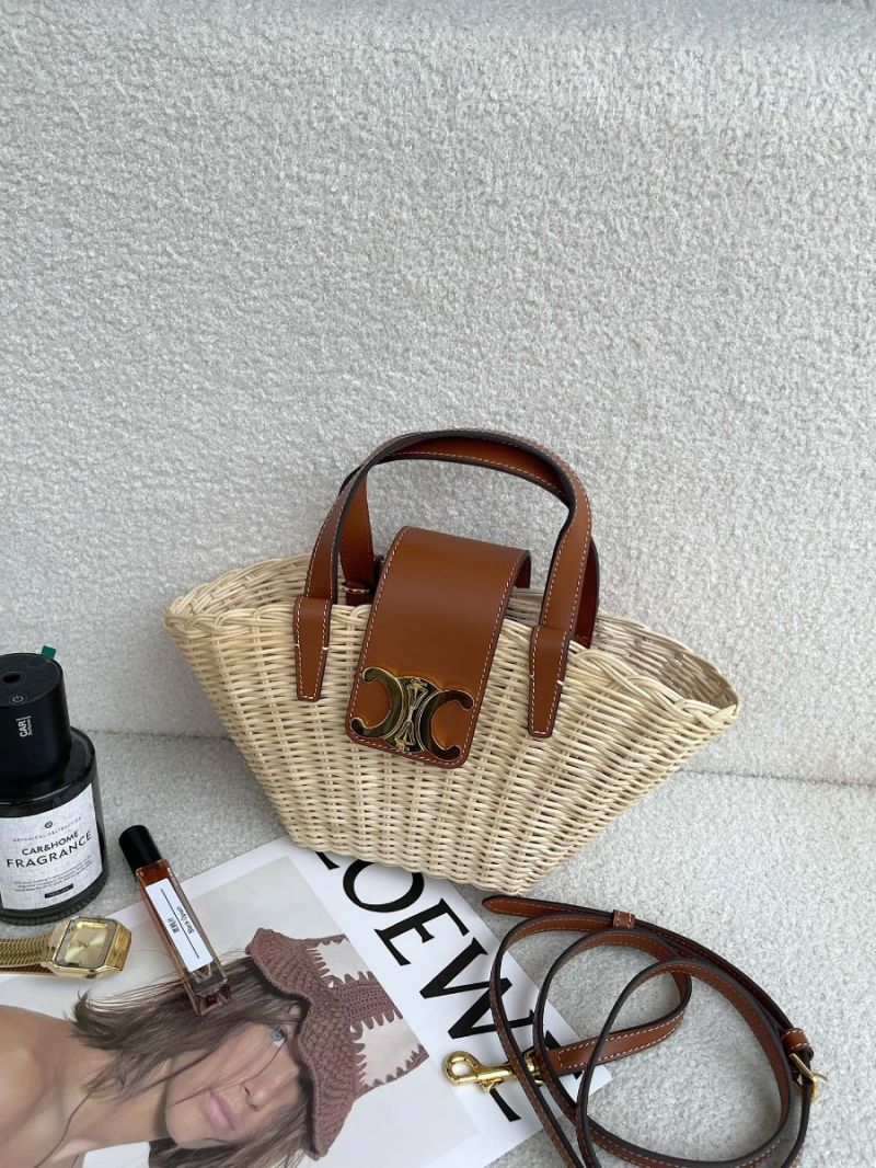 Celine Teen Couffin in Wicker and Natural Calfskin 116572 NATURAL / TAN