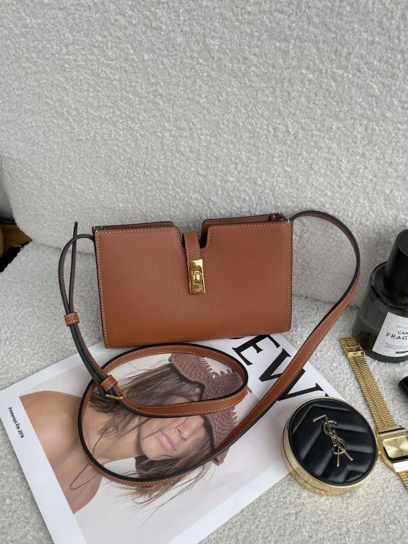 CELINE 16 Strap Pochette in Supple Calfskin 10M443 tan