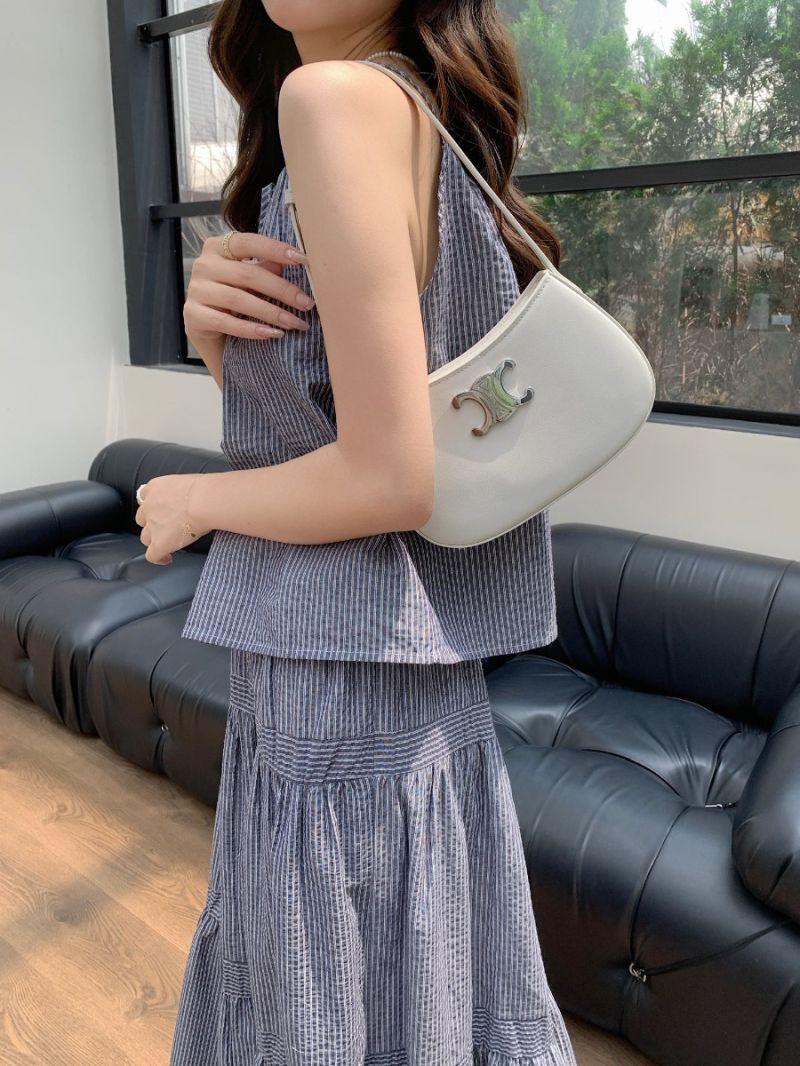 Celine Medium Tilly Bag in Shiny Calfskin 115703 white with silver hardware