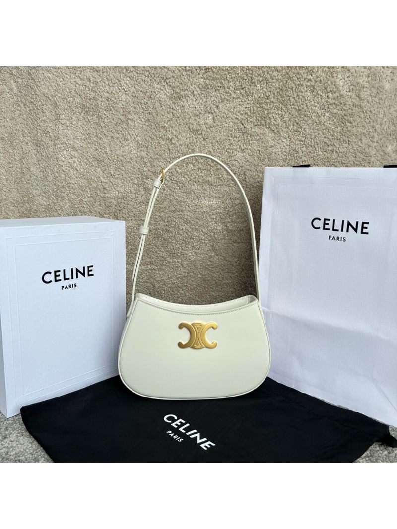 Celine Medium Tilly Bag in Shiny Calfskin 115703 white with gold hardware