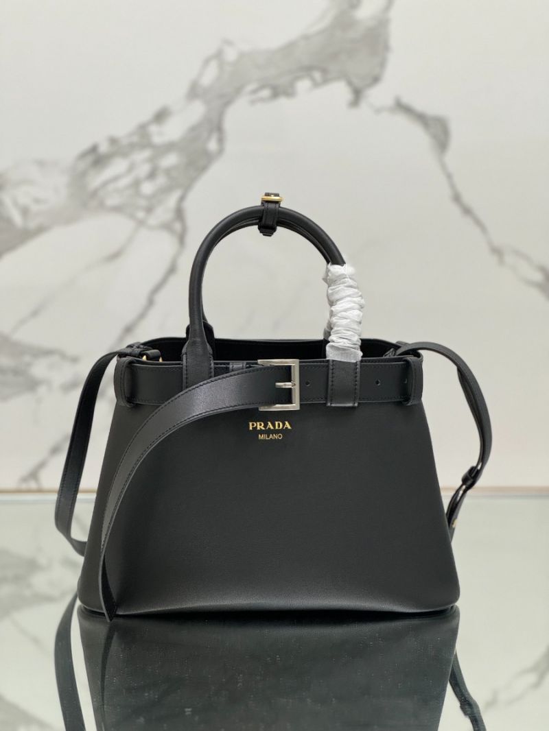 Prada Buckle Medium Leather Handbag with Belt 1BA434 black