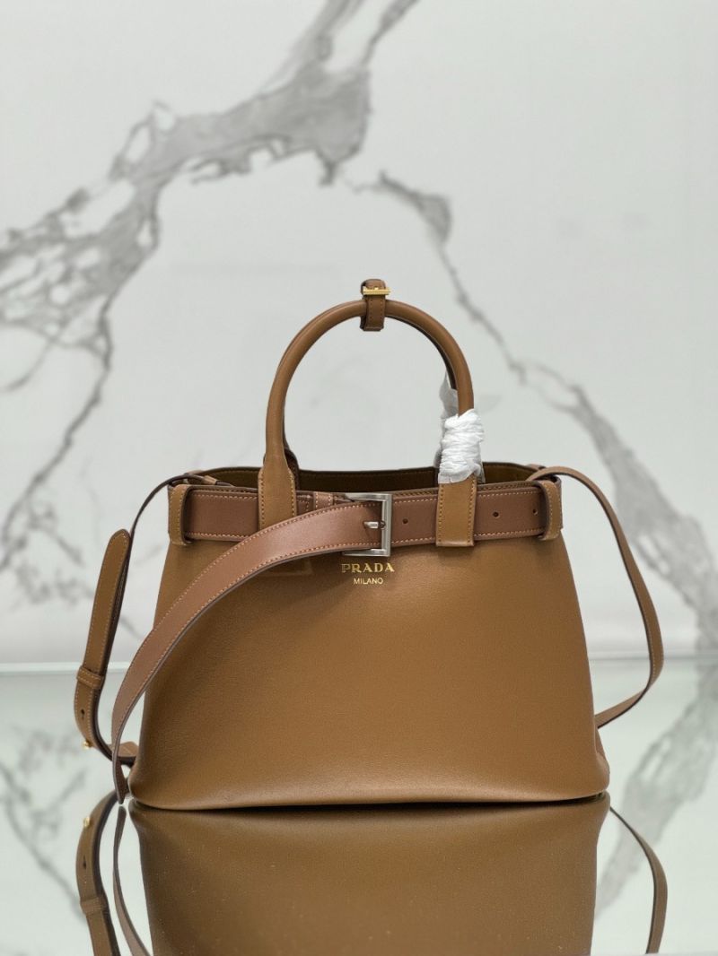 Prada Buckle Medium Leather Handbag with Belt 1BA434 caramel