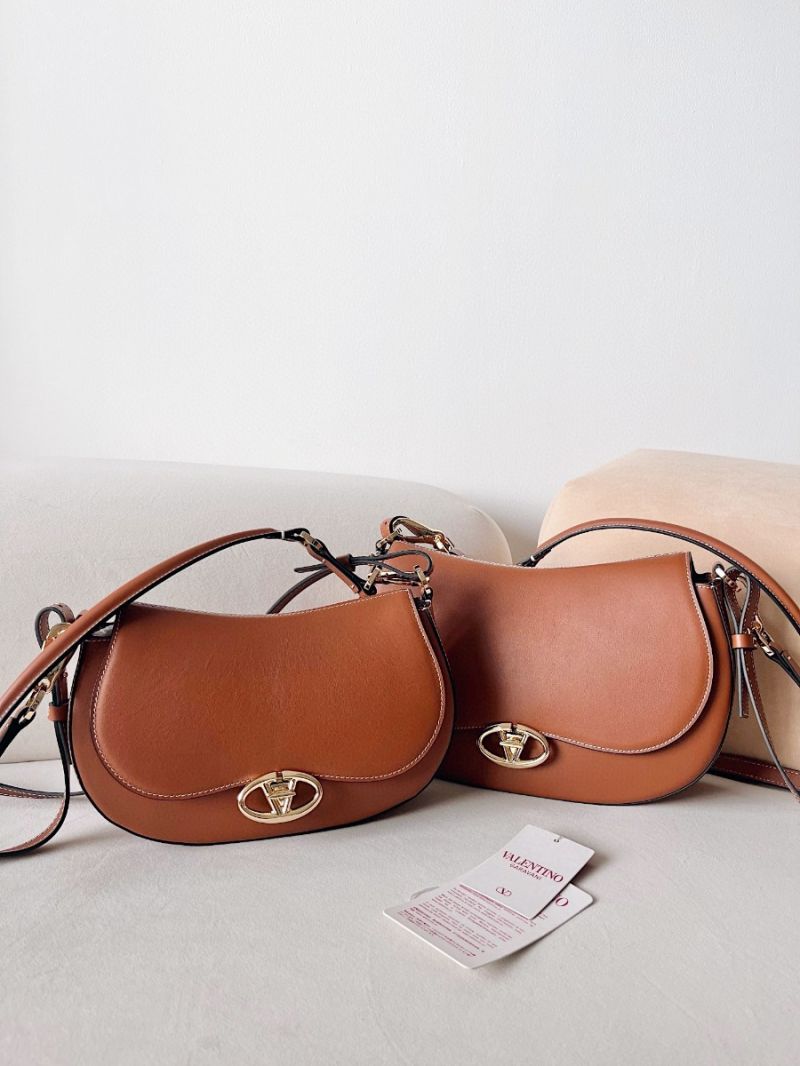 Valentino Garavani Ohval Leather Shoulder Bag in Brown