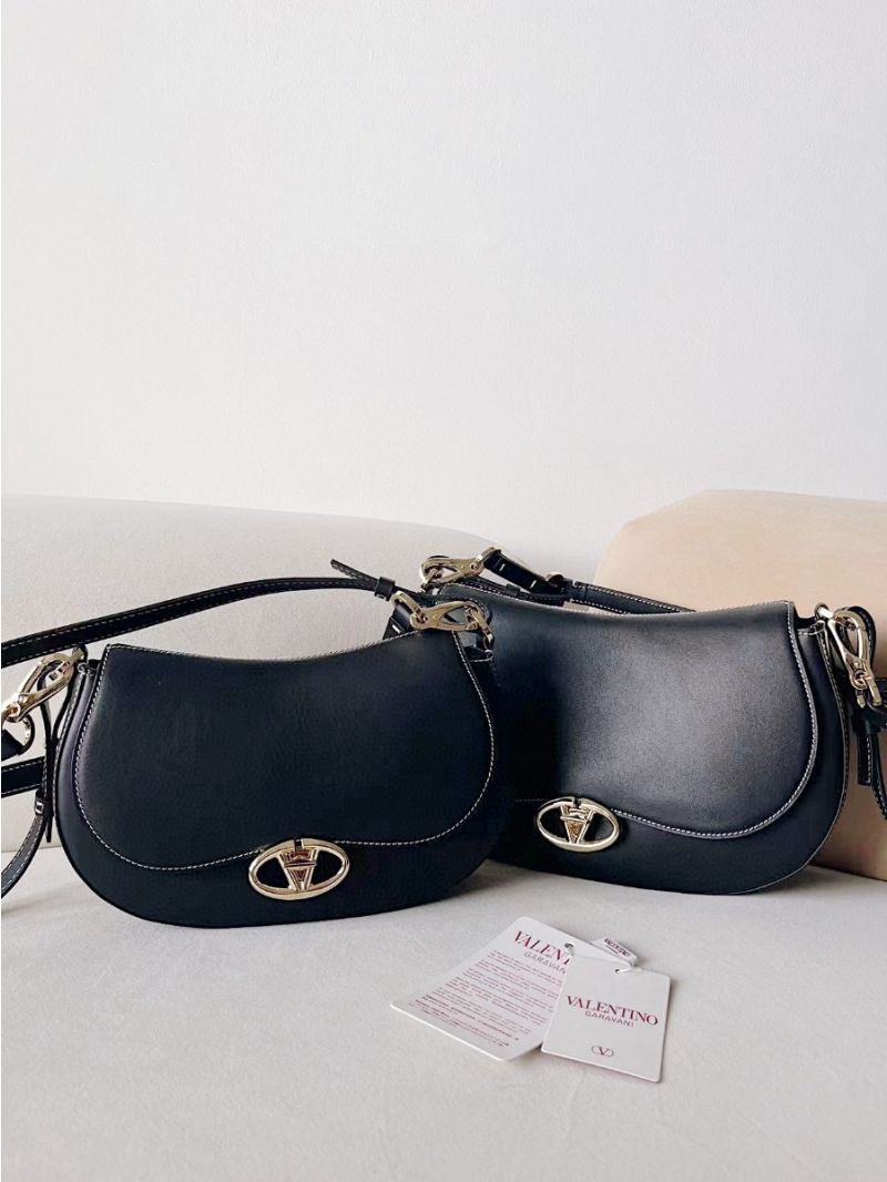 Valentino Garavani Ohval Leather Shoulder Bag in Black in gold hardware