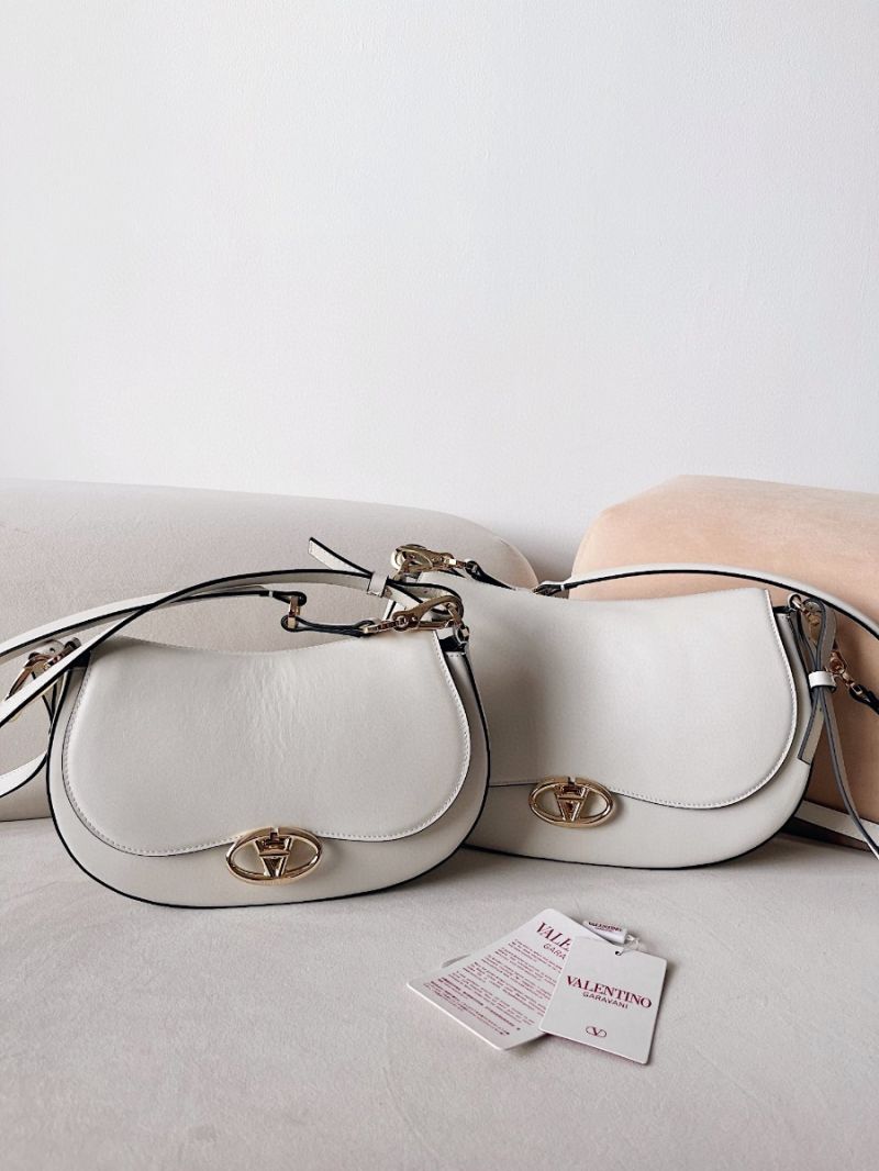 Valentino Garavani Ohval Leather Shoulder Bag in white