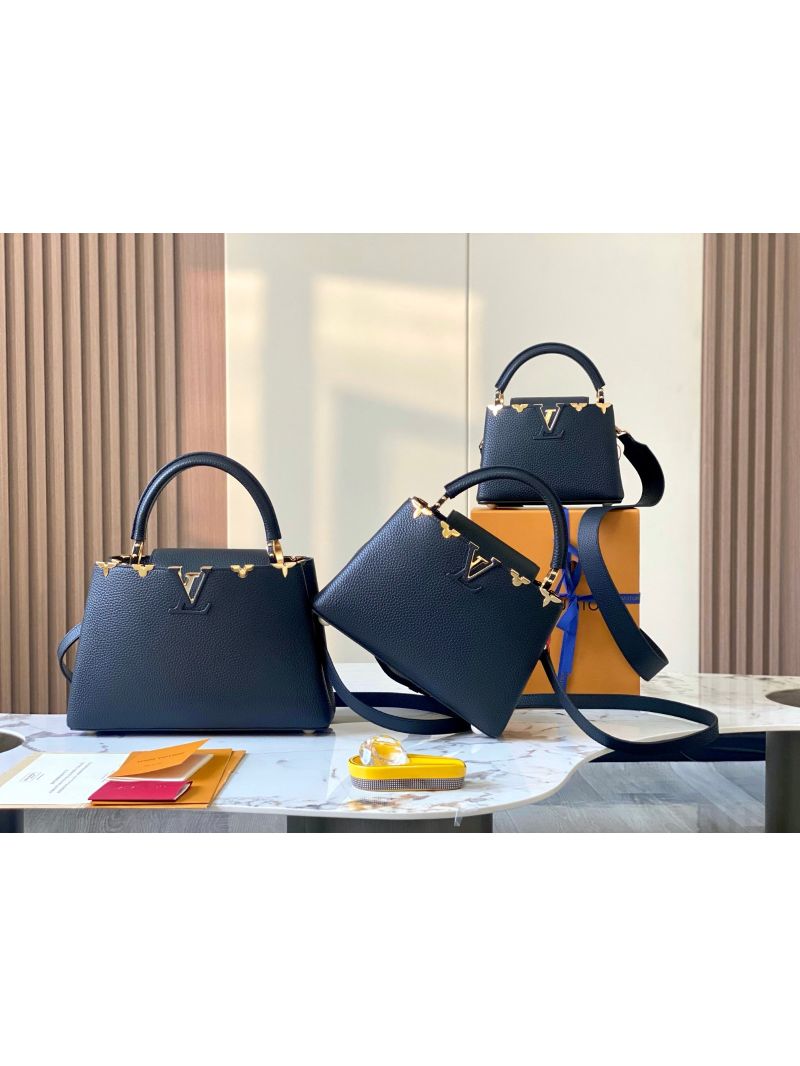 Louis Vuitton LV Capucines Mini BB MM with Mother of Pearl Logo M24567 Black