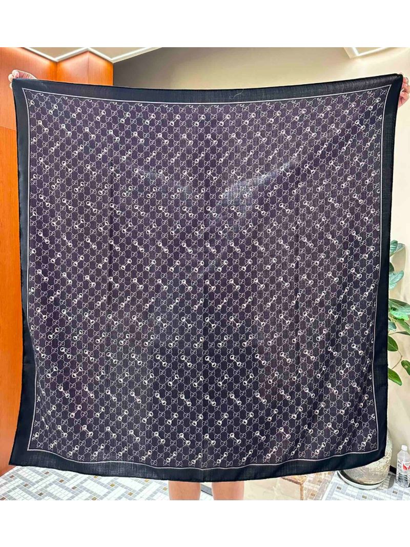 Gucci Classic Monogram Silk & Cashmere Blend Oversized Scarf blue