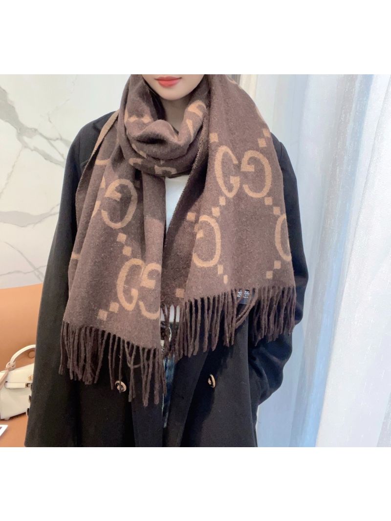 Gucci GG Cashmere Jacquard Scarf 674275 Brown X Dark Brown