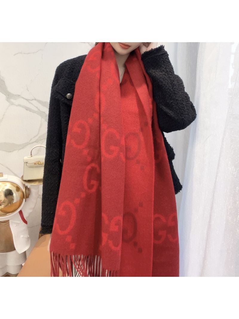 Gucci GG Cashmere Jacquard Scarf 674275 Red