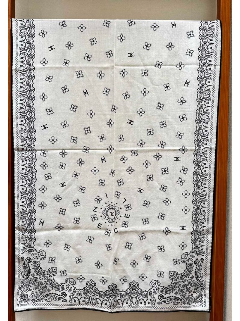 Celine Iconic Triomphe Double-Sided Velvet Scarf 65 cm x 185 cm white