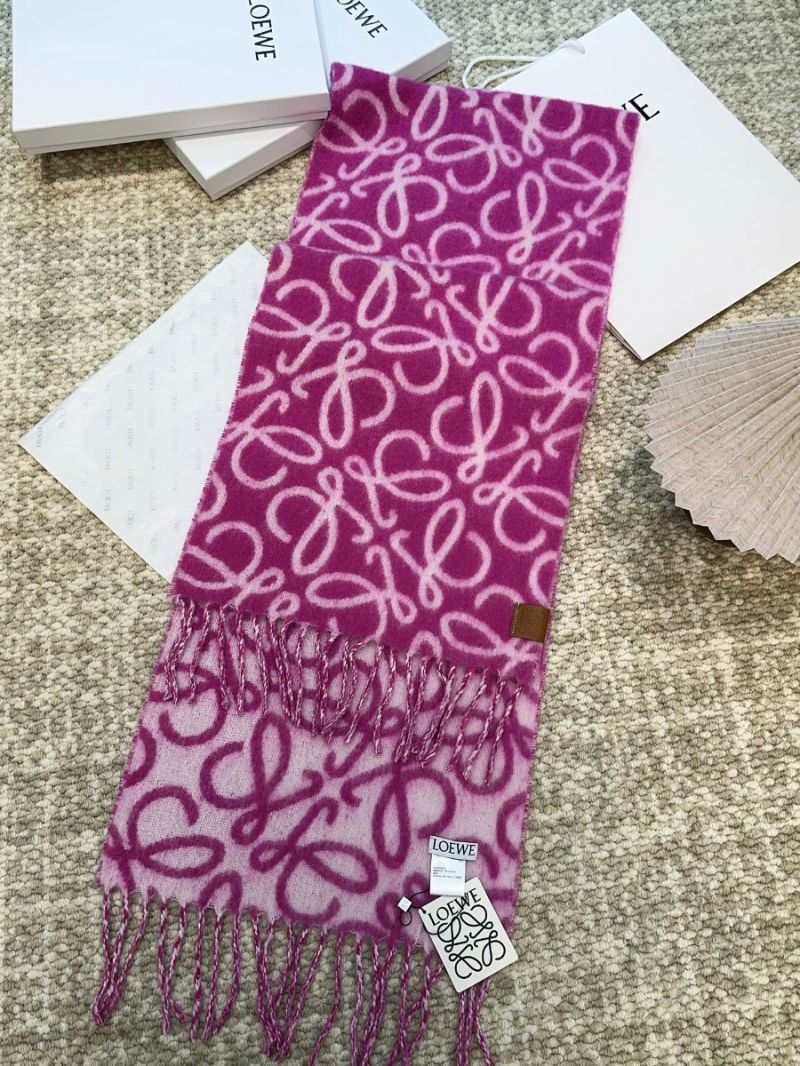 Loewe Alpaca Wool Anagram Scarf with Fringed Edges 186 x 36 cm purple