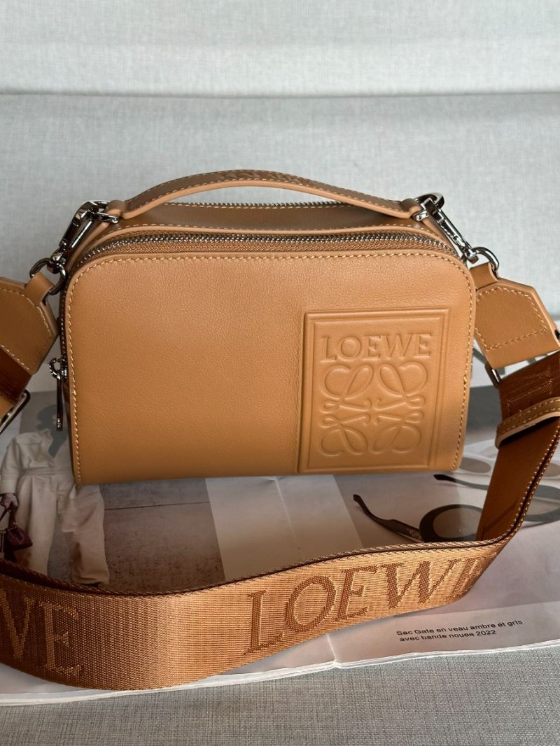 LOEWE Mini Crossbody Camera Bag in Satin Calfskin brown