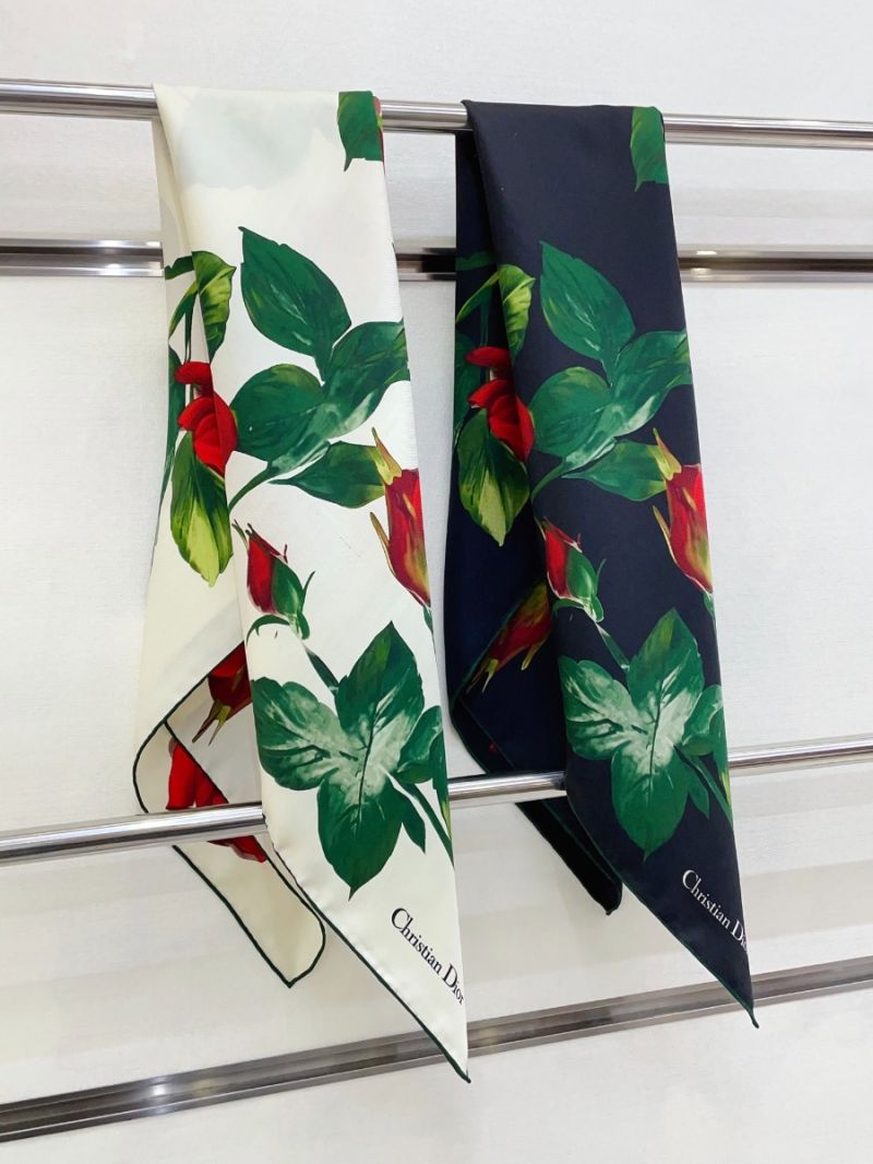 Dior Rose Floral Luxurious Silk Scarf White/Black 90x90cm