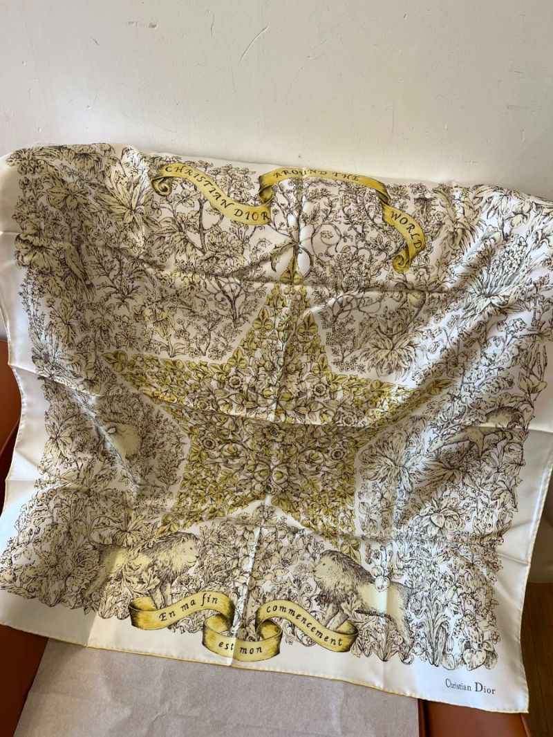 Dior Around the World 90 Square Silk Scarf – Ivory & Gold-Tone