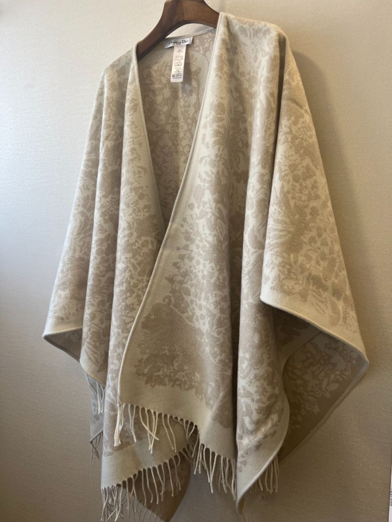 Dior Around the World Ivory Cashmere Blend Poncho with Gold-Tone Metallic Thread