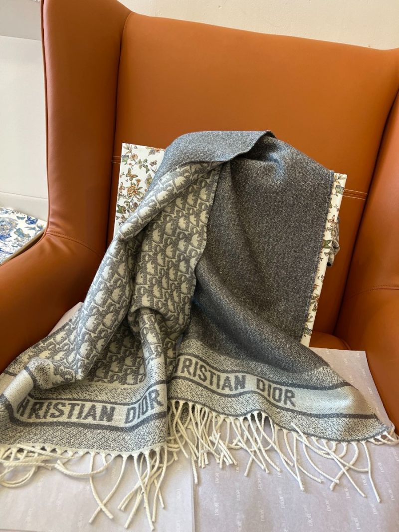 Dior 2025 Grey Oblique Print Cashmere Blend Shawl 200 x 45 cm