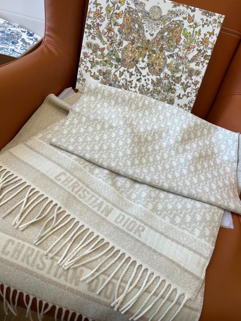 Dior 2025 gold Oblique Print Cashmere Blend Shawl 200 x 45 cm