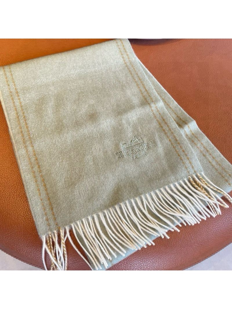 Hermes Double-Sided "H" Embroidered grey Scarf with Elegant Border Design 35 x 180 cm