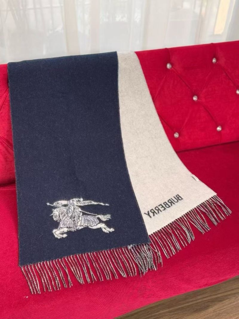 Burberry Double-Sided Equestrian Knight Logo Cashmere Scarf 45 x 210 cm blue white
