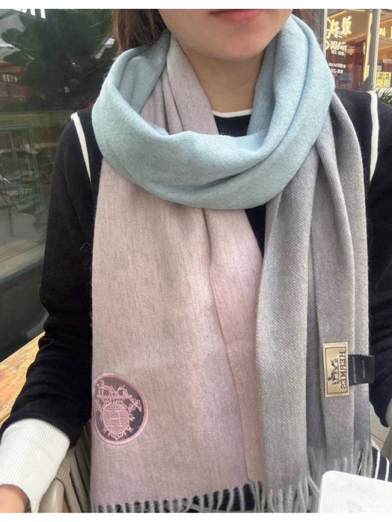 Hermes Gradient Color Block Scarf – Effortless Elegance 35 x 180 cm pink grey