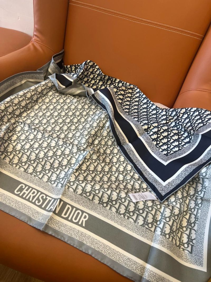 Dior Diortwin Double-Faced Silk Scarf – 90x90cm Oblique Patterned Scarf grey