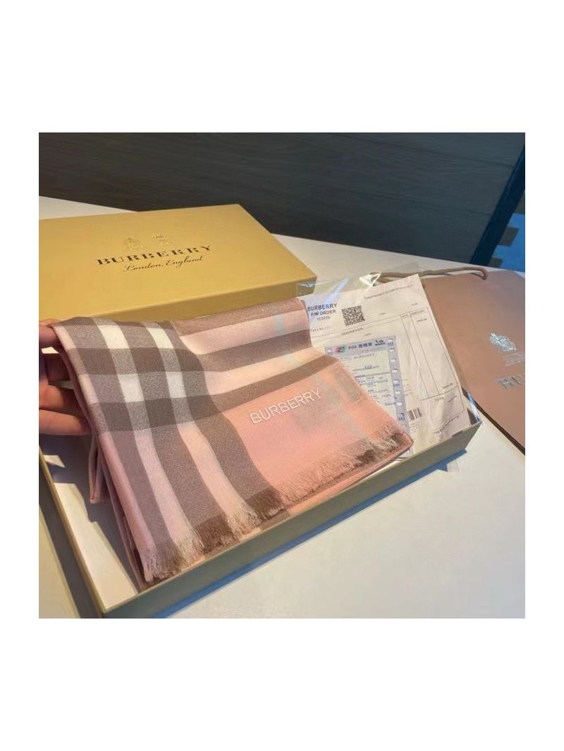 Burberry Logo Check Wool & Cashmere Long Scarf – 110x200cm pink