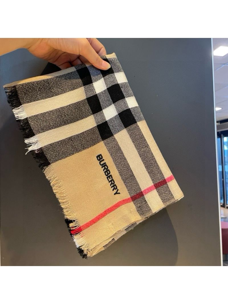 Burberry Logo Check Wool & Cashmere Long Scarf – 110x200cm brown