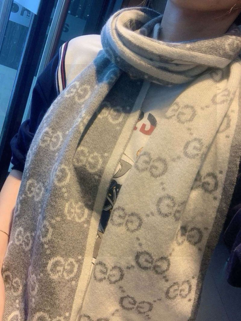Gucci Classic Cashmere Scarf with Double-Faced Jacquard – 35x180cm grey