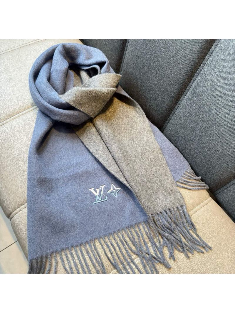 Louis Vuitton Double-Sided Wool Scarf with Embroidered Logo – 30x180cm blue grey