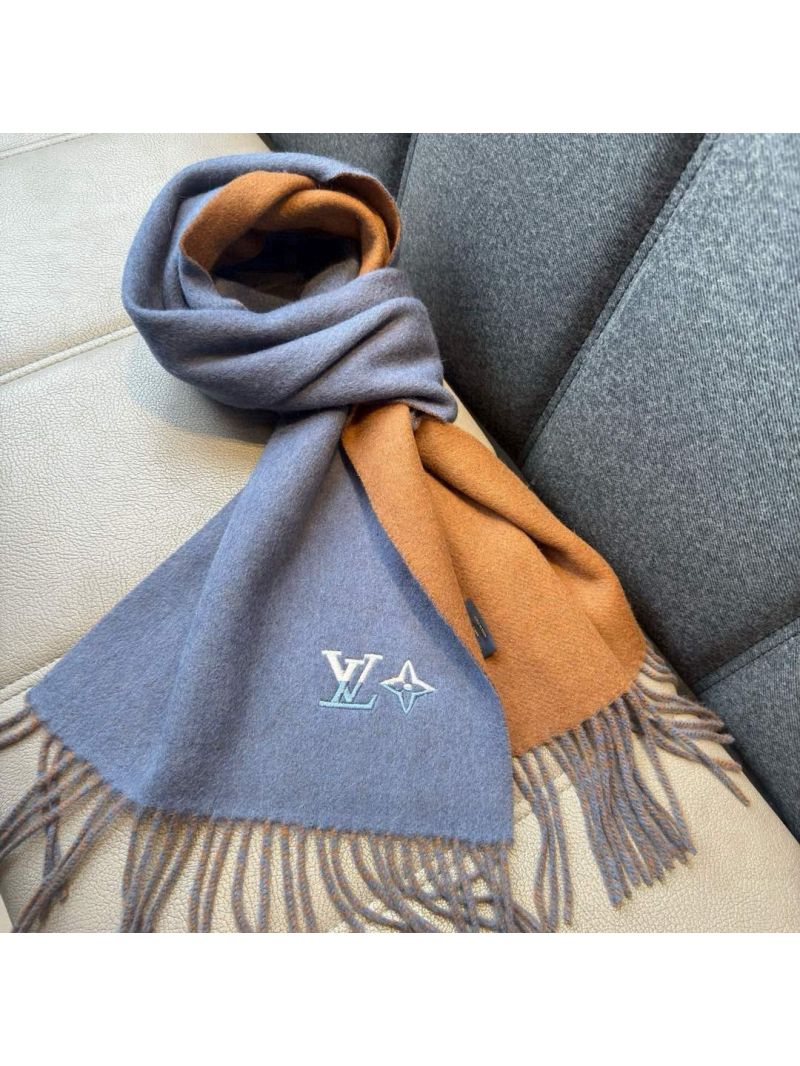 Louis Vuitton Double-Sided Wool Scarf with Embroidered Logo – 30x180cm blue brown