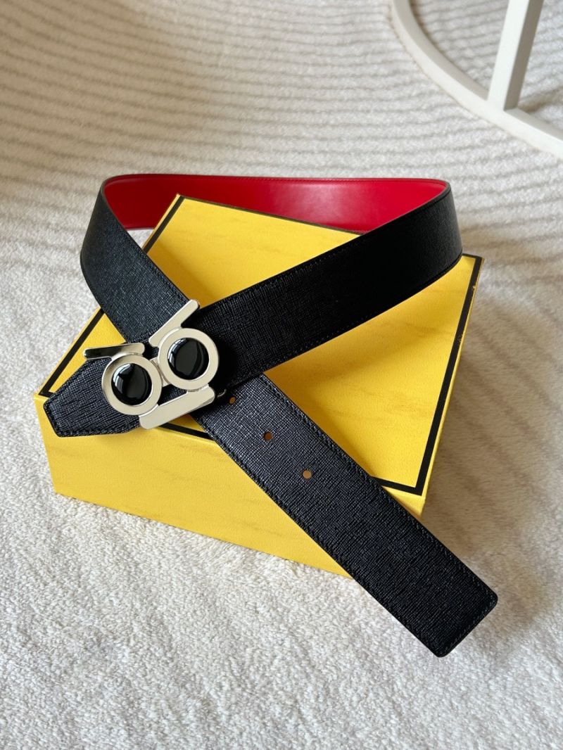 FENDI Double-Sided 3.8cm Premium Black and Red Leather Casual Belt