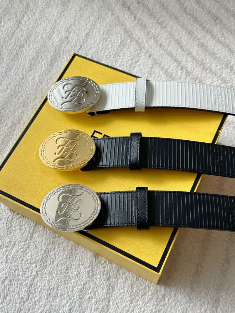 Fendi Men's Casual Belt | 3.4cm Width | Grain Leather with FF Pattern