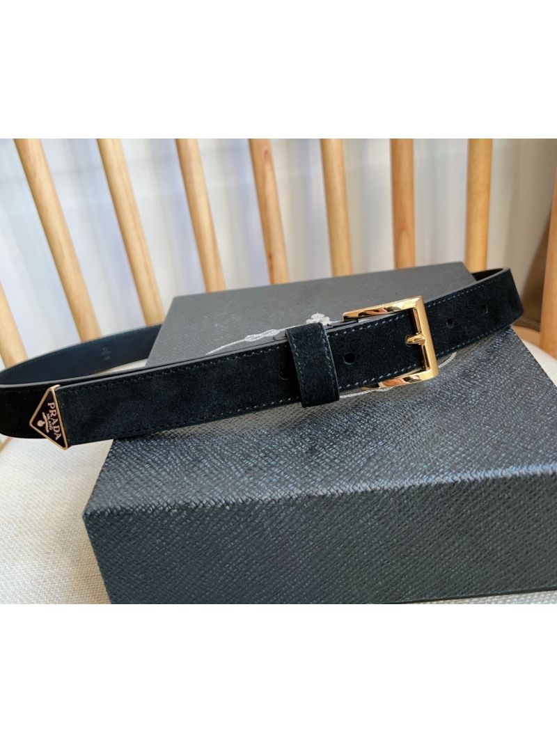 Prada black Suede Belt | 2.5cm Width | Elegant Suede with Metal Buckle